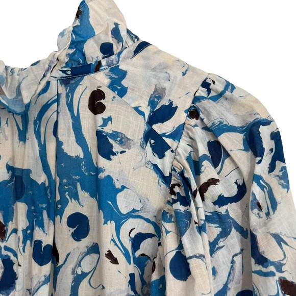 H&M Conscious Smock Dress with Puffed Sleeves Blue Watercolor Size Small - Picture 13 of 16